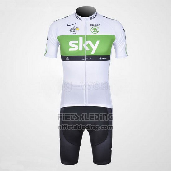 2012 Fietskleding Sky Lider Wit en Groen Korte Mouwen en Koersbroek